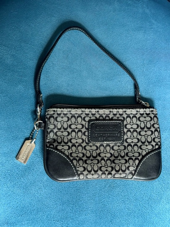Coach Handbags - NWOT - Coach Black and Gray Signature Canvas Wristlet